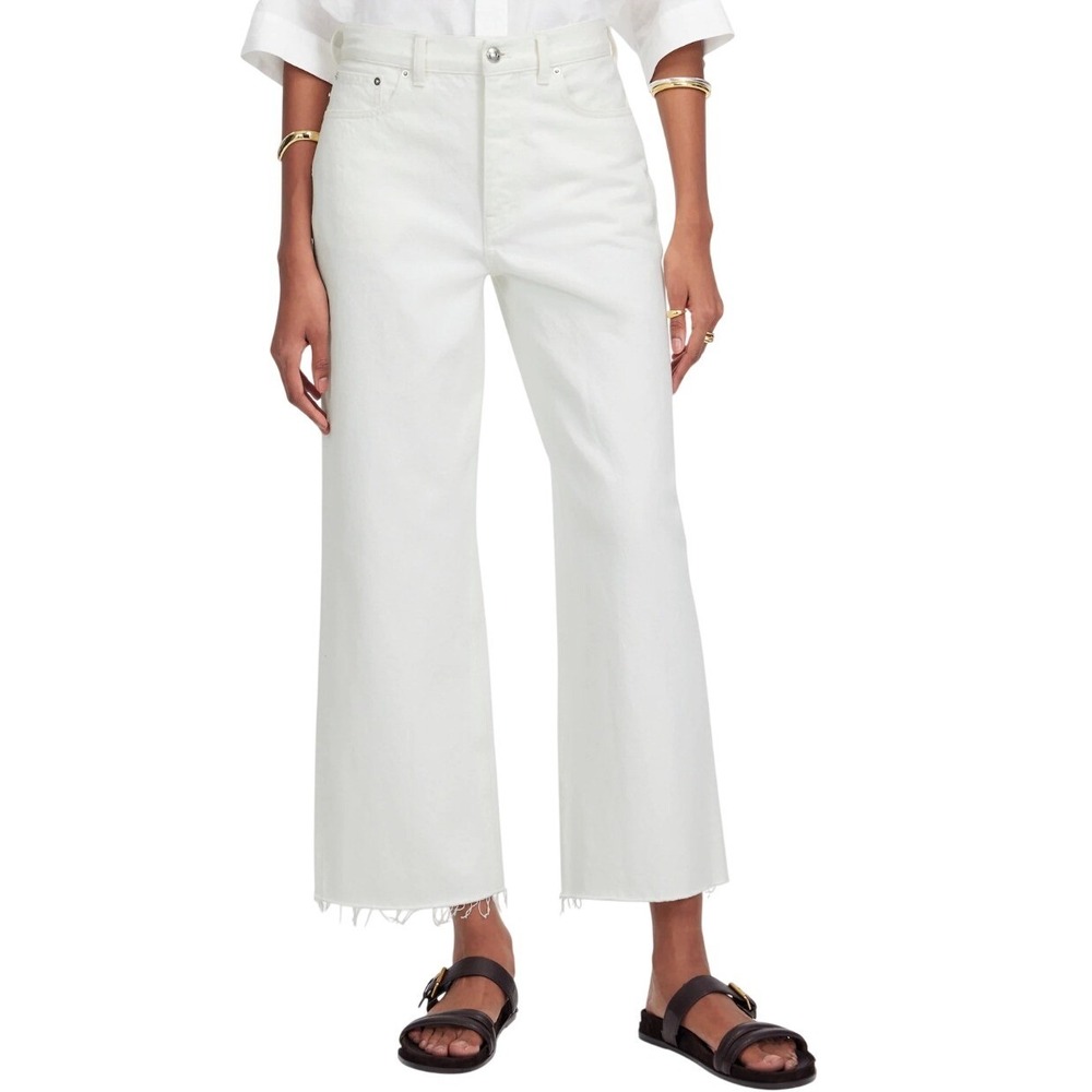 Madewell Crop Jeans Womens 26 White Low Slung Baggy Denim Raw Hem Button Fly NWT - Picture 1 of 9